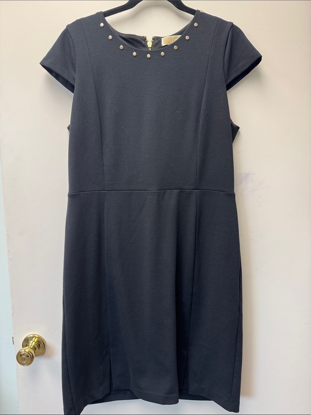 Michael Kors Black Asymmetrical Dress with Gold Studs